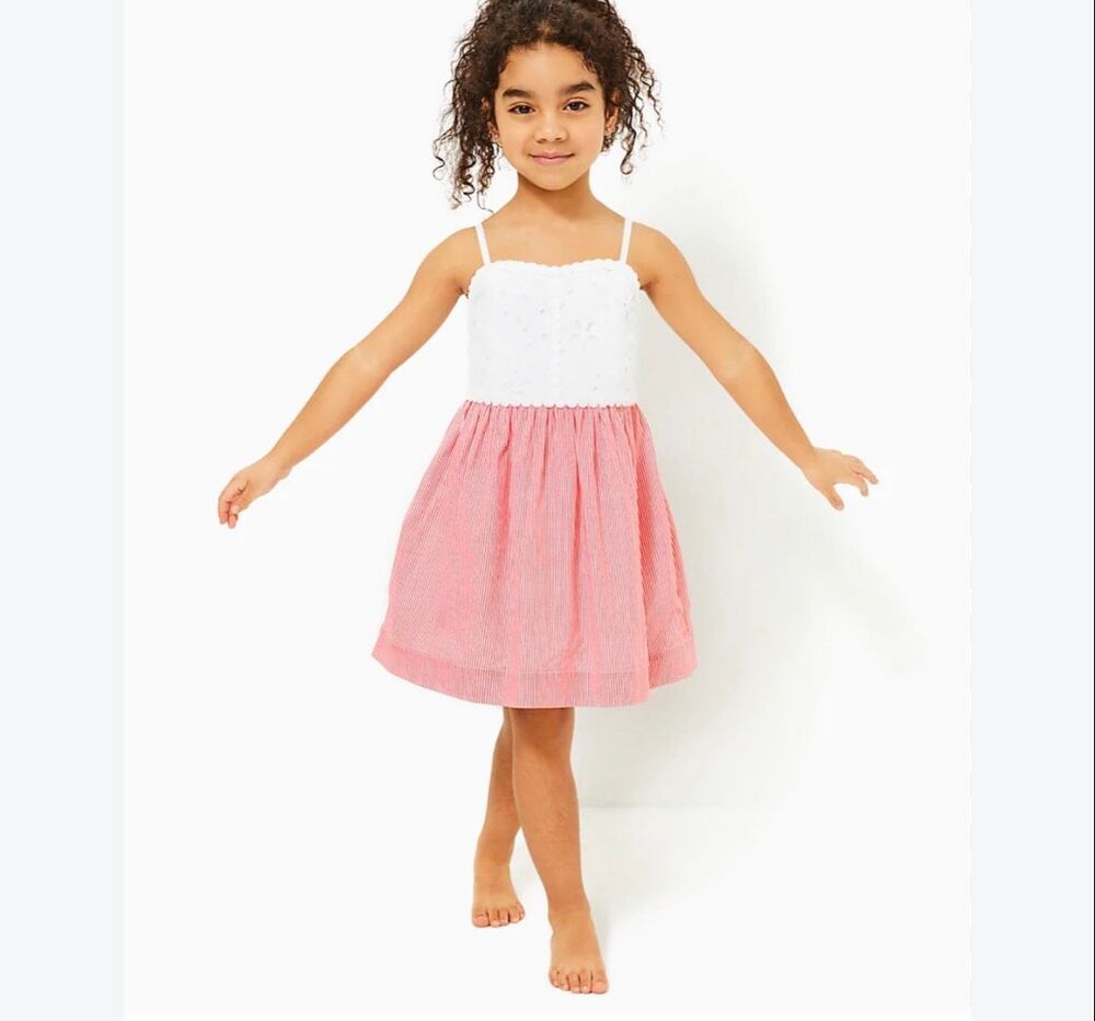 Lilly Pulitzer Girls Mini Haylan Dress Size 6 Mizner Red Seaside Stripe